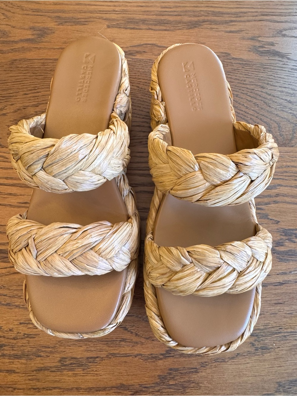 MERCEDES CASTILLO Aurelia Two band Braided Raffia Platform Mules Natural 7 37 - Picture 9 of 9